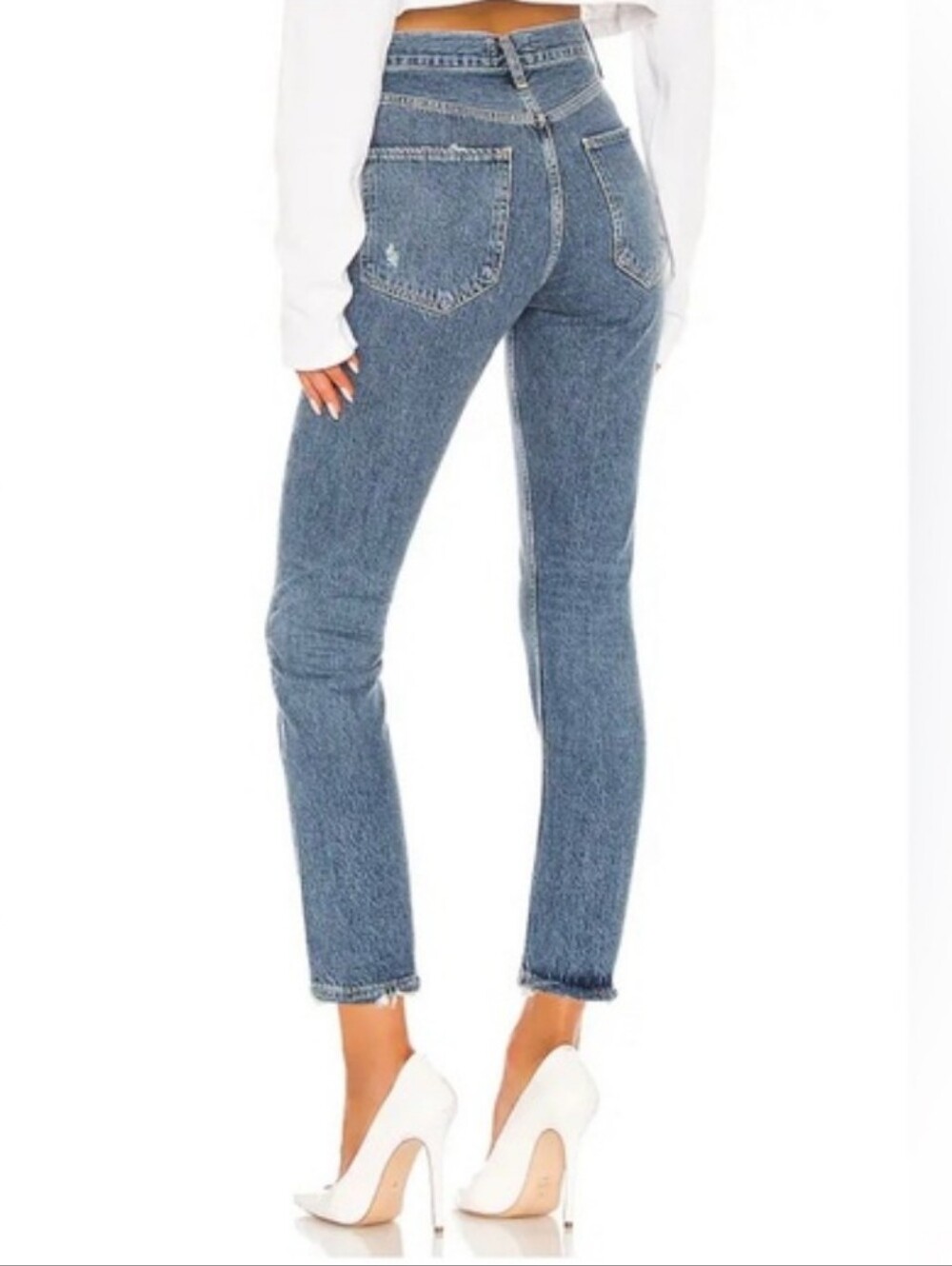 AGOLDE Riley Button Fly High Rise Straight Crop Jeans Size 23 Light Wash Preppy